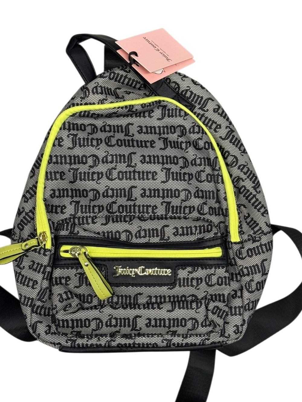 Juicy Couture Black Logo Mini Backpack with Neon Yellow Trim